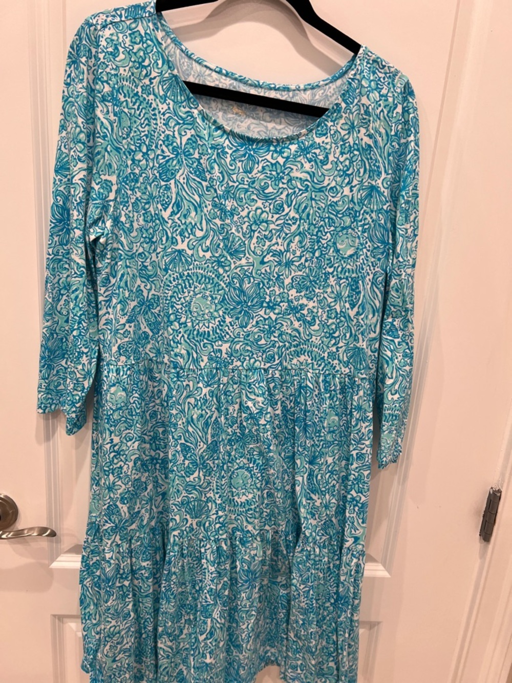 Lilly Pulitzer Aqua Paisley Long-Sleeve Tiered Dress